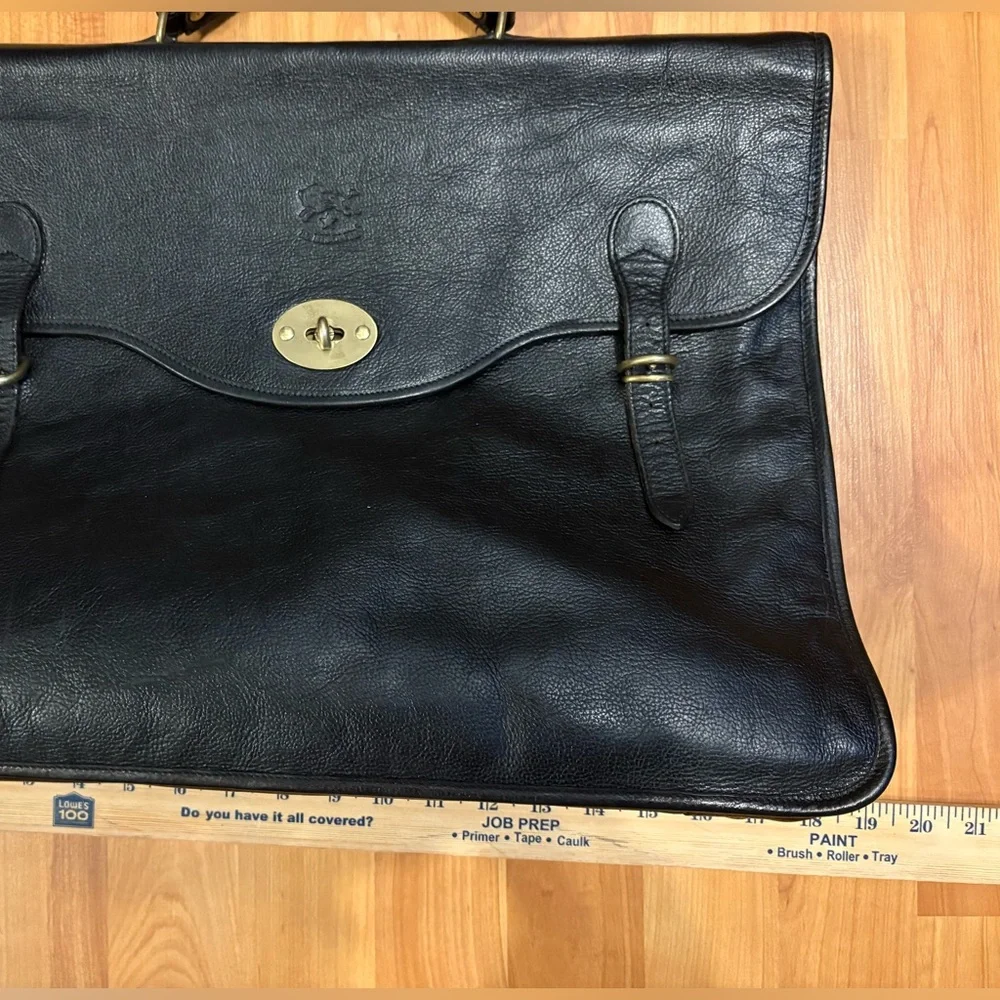 🔥IL BISONTE Wanny Di Filippo Black Leather Briefcase Made in Italy VGUC